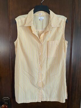 Sleeveless Yellow Stripe Button-Down Shirt